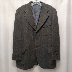 Vtg Cricketeer Pennington's Wool Gray Gold Herringbone Mens 42R 3‎ Button Blazer